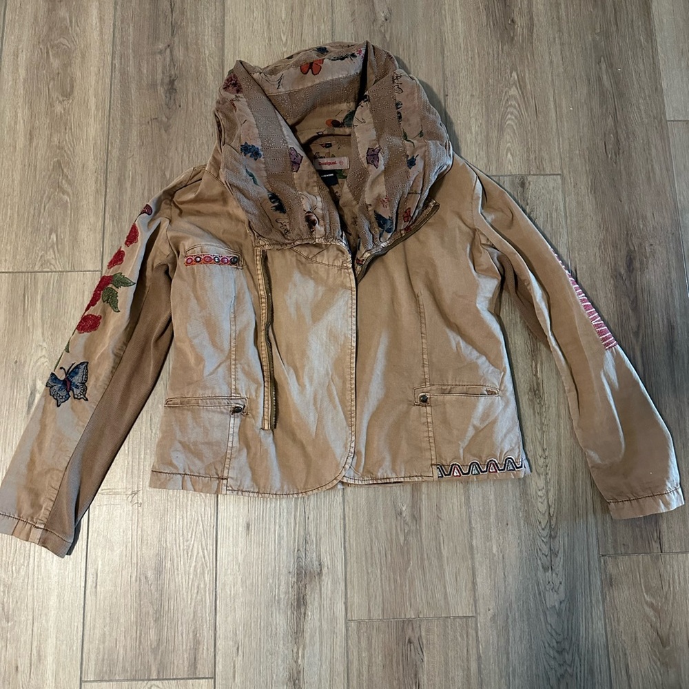 Desigual Beige Floral Embroidered Jacket
